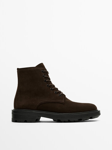 Dark brown split suede boots