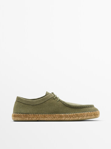 GREEN SPLIT SUEDE JUTE SHOES