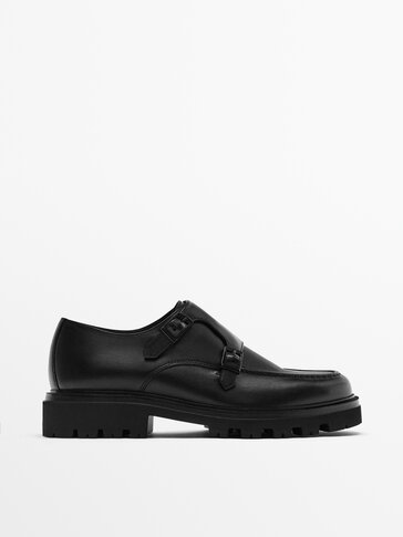 Black nappa monk shoes