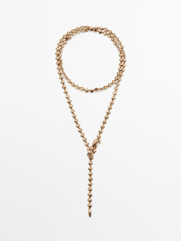 Gold-plated double piece long necklace