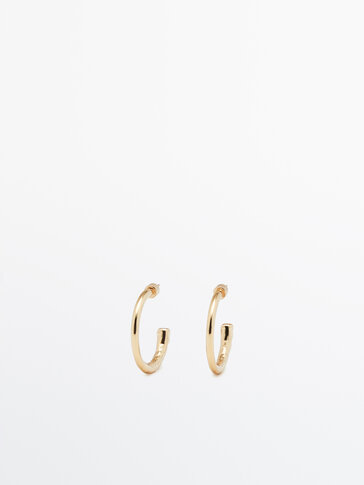 Medium gold-plated textured hoop earrings