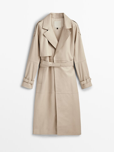 Nappa leather trench-style coat with belt