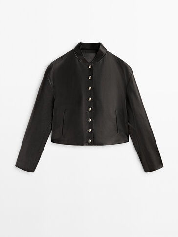 Nappa leather bomber jacket with buttons