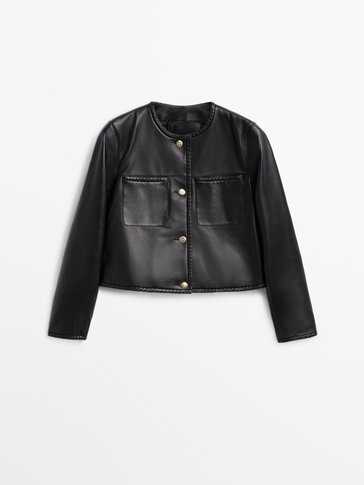 Nappa leather jacket with braided details