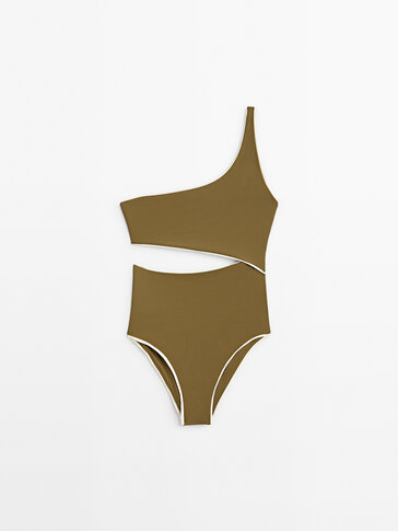 Contrast asymmetric swimsuit