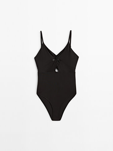 Plain swimsuit with crossover neckline