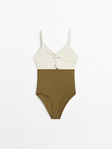 Contrast swimsuit with crossover neckline