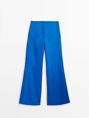 Wide-leg satin suit trousers with slits