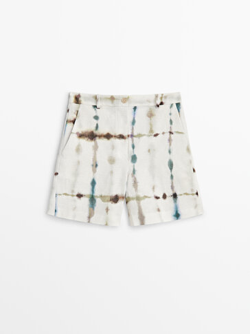 Tie-dye linen and cotton blend Bermuda shorts