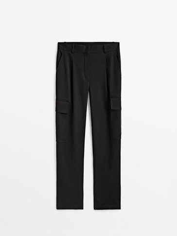 Black darted cargo trousers