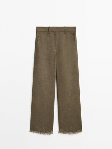 Rustic frayed linen suit trousers