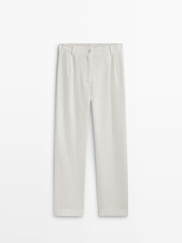 Linen blend darted trousers