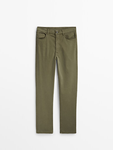 Slim fit cropped mid-waist trousers