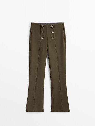 Kick flare trousers with gold-toned buttons