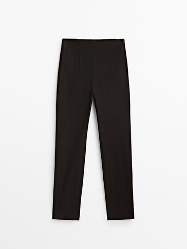 Black slim fit cotton blend trousers