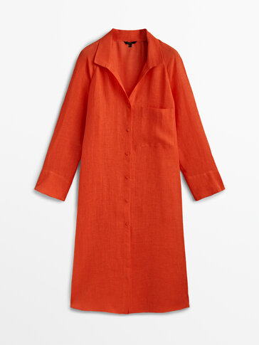 100% linen maxi oversize shirt blouse with pocket