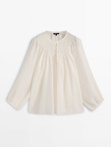 Smocked voile shirt