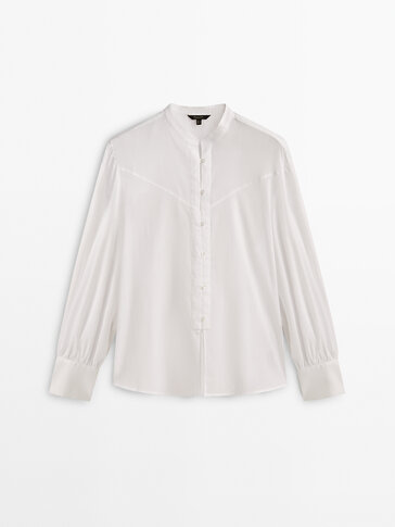 Wash cotton shirt with a stand-up collar