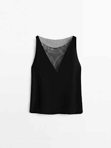 Top with beaded mesh detail