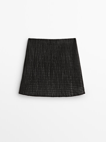 Stretch nappa leather mini skirt