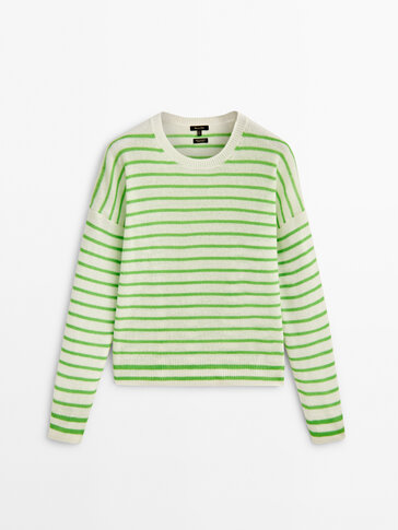 100% cashmere striped crew neck sweater
