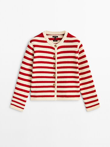 Striped knit cardigan with buttons