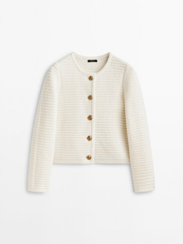 Textured knit cardigan with gold buttons