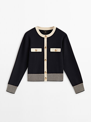 Contrast cardigan with striped detail