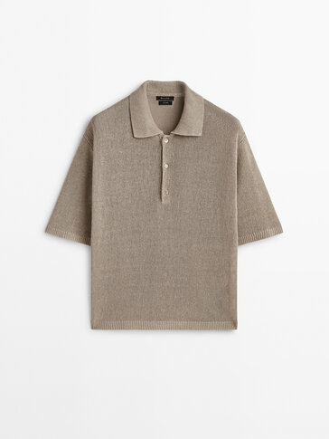 100% linen sweater with polo collar and buttons