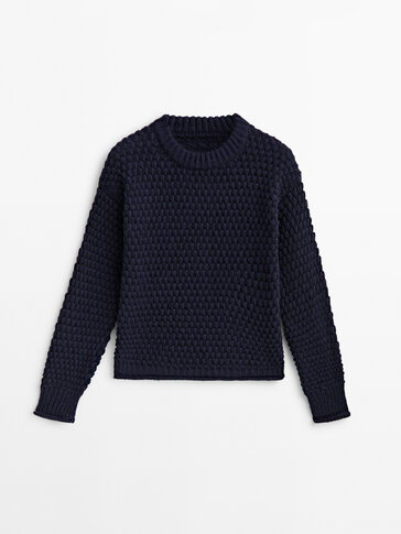 Textured knit crew neck sweater