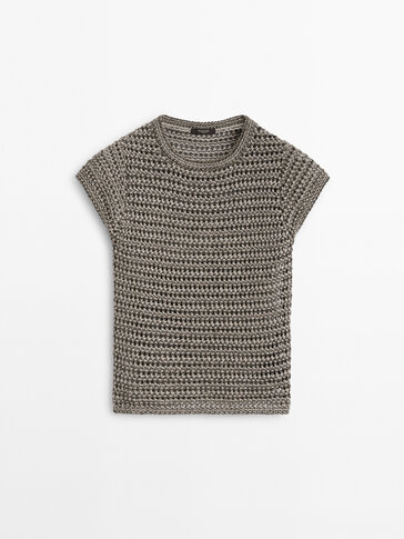 Embellished thread crochet knit sweater