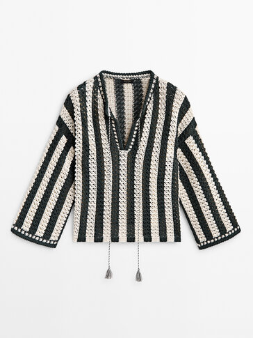 Striped crochet kaftan sweater