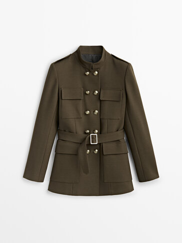 Belted double-button blazer