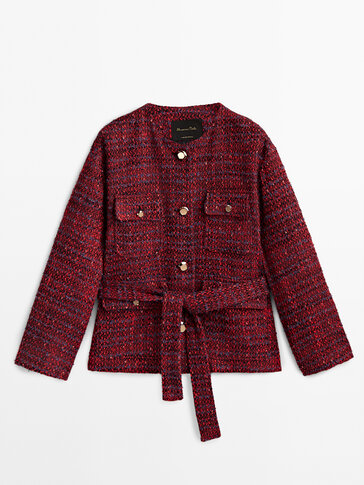 Long textured belted jacket