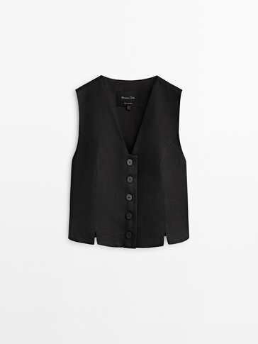 100% linen cropped suit waistcoat