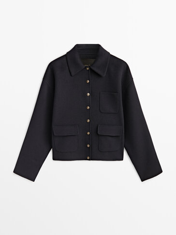 Short wool blend coat with gold-toned buttons