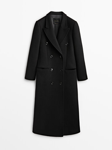 Long black double-breasted coat