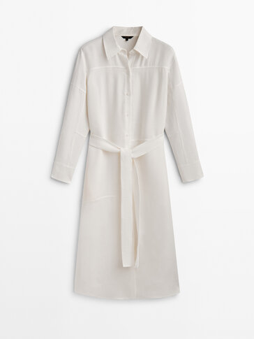 Linen blend shirt dress with seams