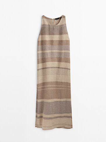 100% linen striped rustic dress