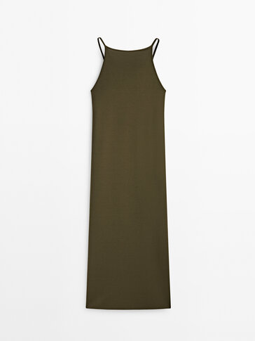 Strappy knit dress with a square-cut neckline
