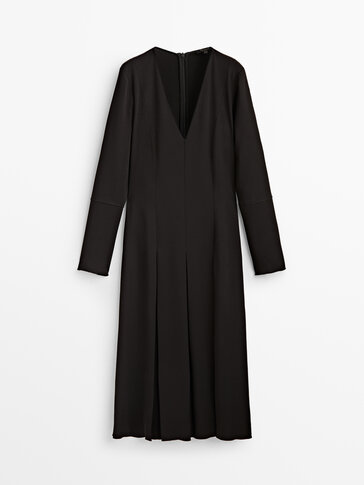 Crepe box pleat midi dress