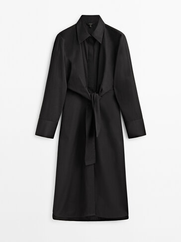 Poplin shirt dress with knot detail
