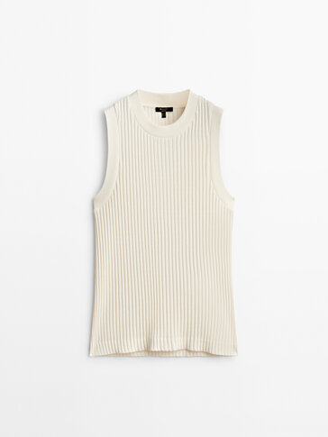 Ribbed cotton blend and wool top