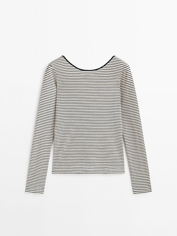Striped ribbed T-shirt with low-cut back