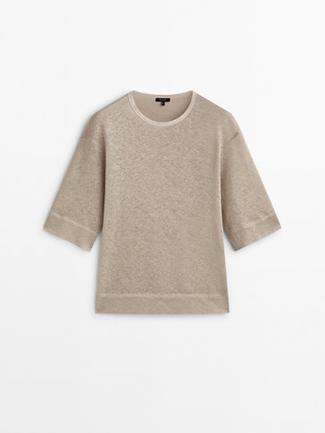 100% linen T-shirt with 3/4 length sleeves