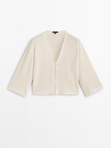 Textured cotton and linen blend cardigan