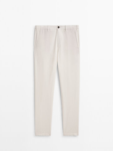 Linen and cotton blend tapered-fit chinos