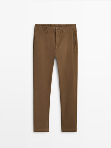 Tapered fit cotton blend chino trousers