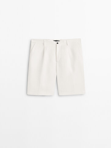 100% linen darted Bermuda shorts