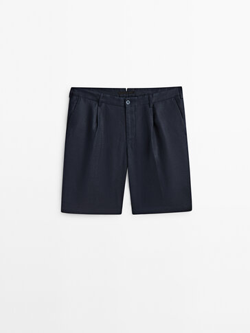 100% linen darted Bermuda shorts